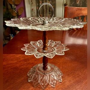 Vintage Hand-Crafted Pressed Glass Tiered Server — Two-Tier Stand (Unique Piece)